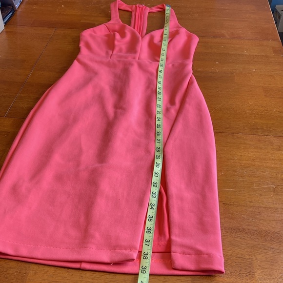 Lulu's Womens Size XS Neon Coral Bodycon Midi Dress Going Out Slit V-Neck Party - Picture 14 of 14
